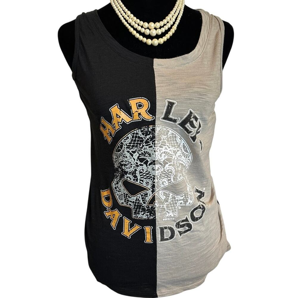 Harley-Davidson Tank Top Split Lace Skull Mancuso Houston Gray Black S